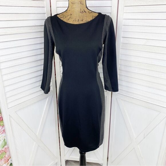 H&M Knit Colorblock Bodycon Sheath Dress Black Gray Medium - Picture 1 of 14